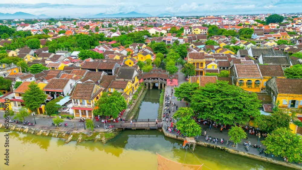 Hoi An, Vietnam : Panorama Aerial view of Hoi An ancient town, UNESCO world heritage, at Quang Nam province. Vietnam. Hoi An is one of the most popular destinations in Vietnam