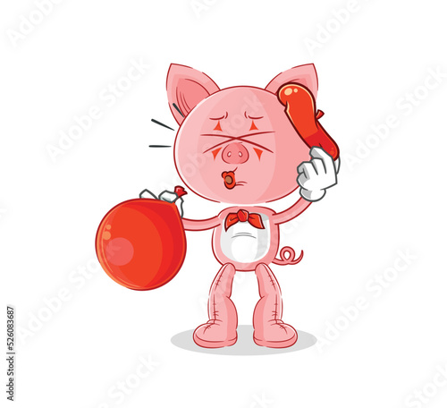 pig pantomime blowing balloon. cartoon mascot vector