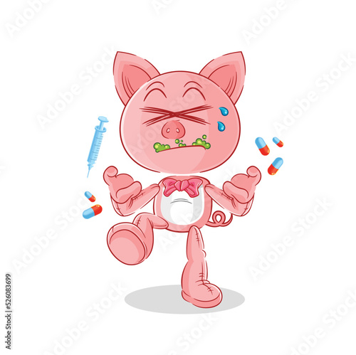 pig drug overdose. cartoon illustration