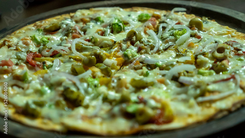 Vegetarian pizza in india. Indian Cheese Veg pizza.