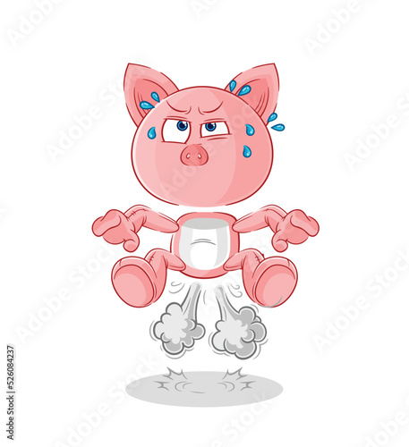 pig fart jumping illustration. character vector