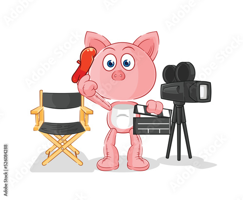 pig director mascot. cartoon vector