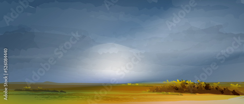 Dramatic autumn view landscape. Fields and meadows. Picturesque abstract panorama.Minimal vector background,suitable for booklets, web, brochures, flyers.