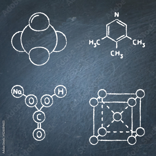 Chemistry science icon set on chalkboard