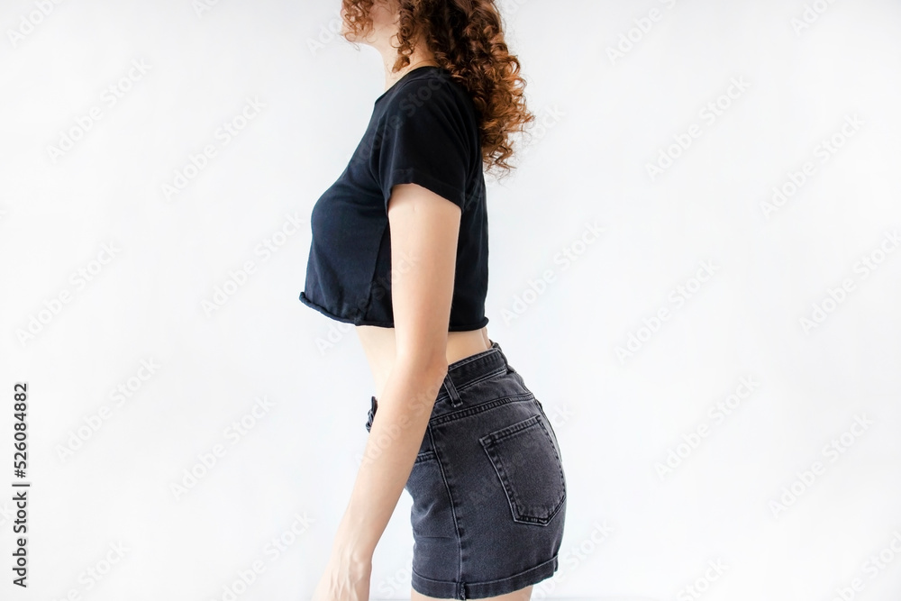 Woman with spinal curvature problem in the lower back hyperlordosis