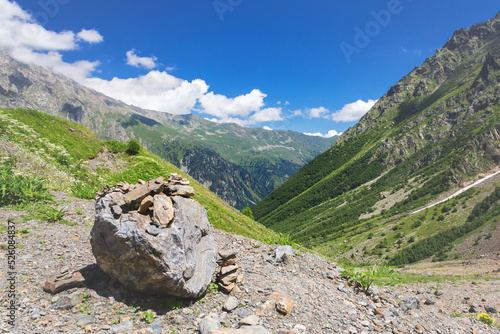 High mountain landscape in the Republic of North Ossetia-Alania.