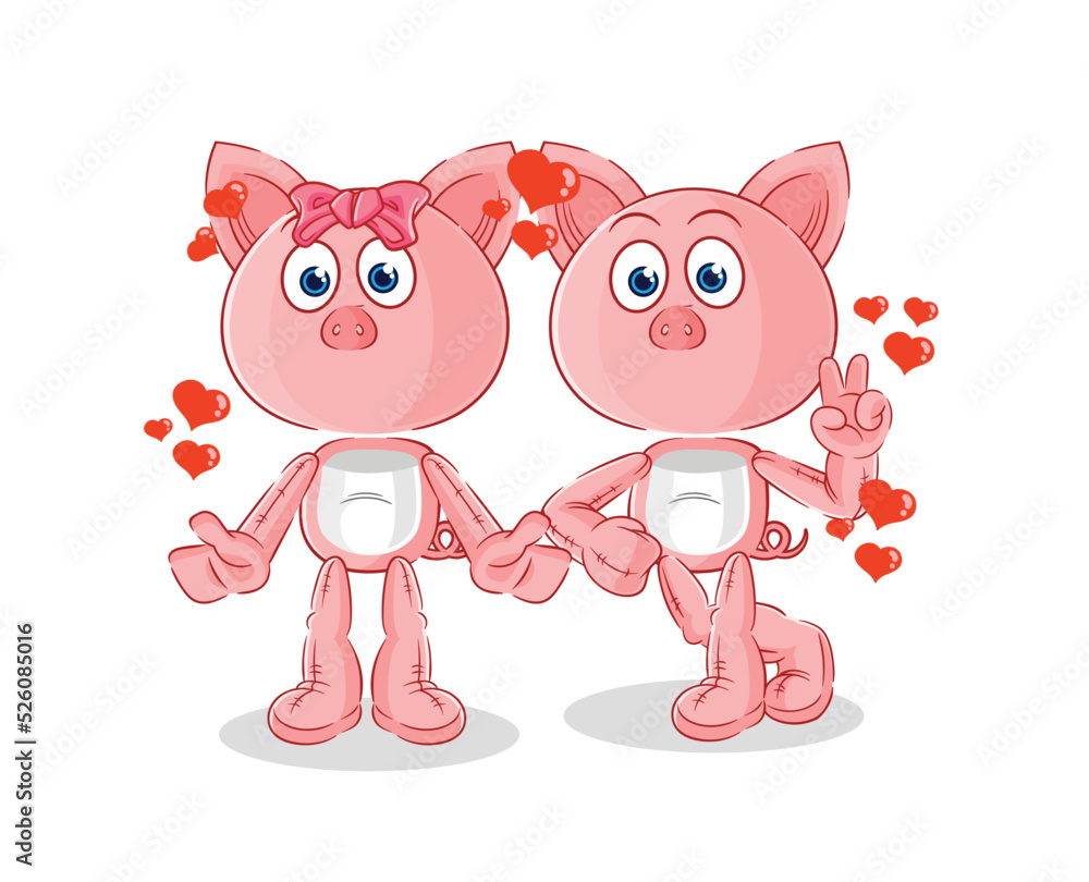 Naklejka premium pig dating cartoon. character mascot vector