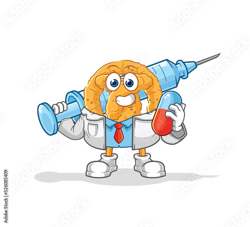 pretzel doctor holding medichine and injection