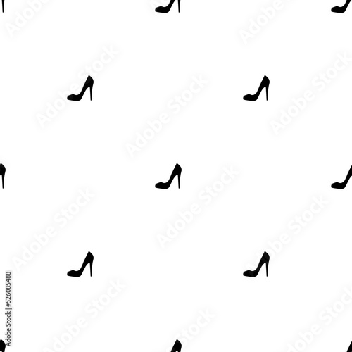 Seamless pattern with woman shoes. Elegant slippers with spike heel on while background. Vector illustration. Female footwear wrapping, print, wallpaper.