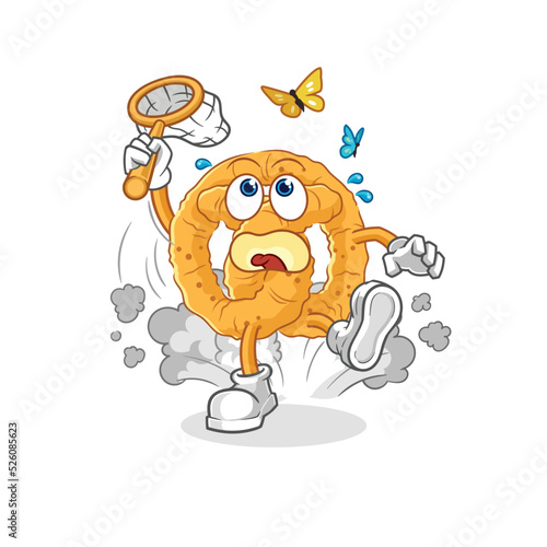 pretzel catch butterfly illustration. character vector
