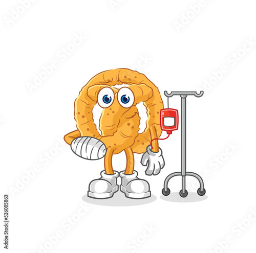 pretzel sick in IV illustration. character vector