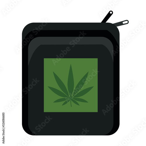 Bag with hemp leaf on white background