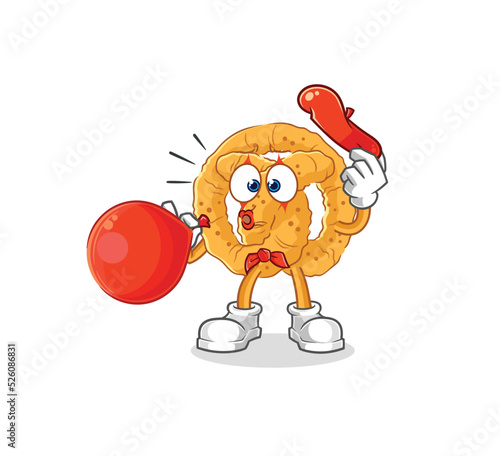 pretzel pantomime blowing balloon. cartoon mascot vector