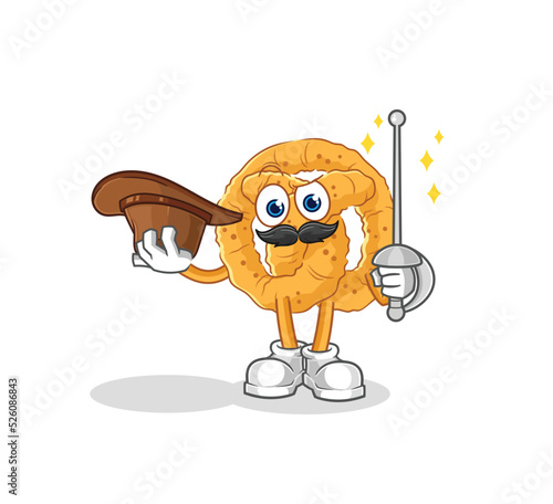 pretzel fencer character. cartoon mascot vector