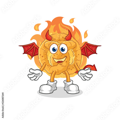 pretzel demon with wings character. cartoon mascot vector
