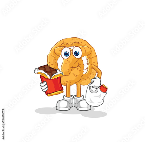 pretzel eat chocolate mascot. cartoon vector