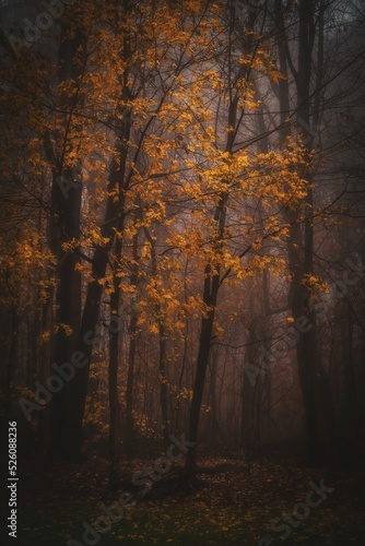 Trees in the fog in the Fall