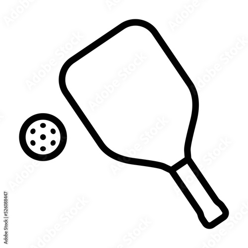 Pickleball paddle with ball line art vector icon for sports apps and websites