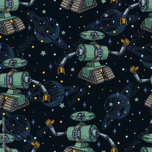 Space robot seamless pattern colorful