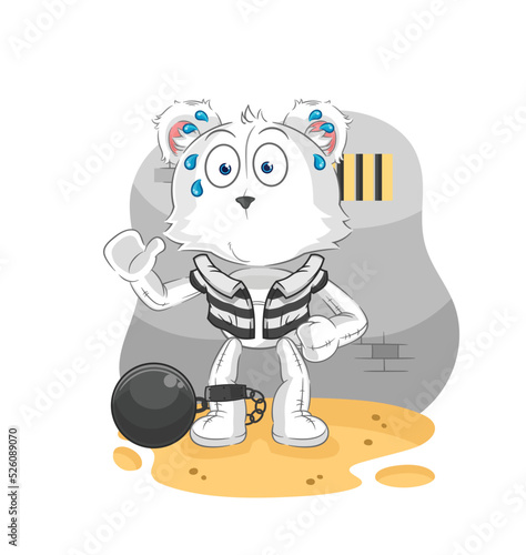 polar bear criminal in jail. cartoon character