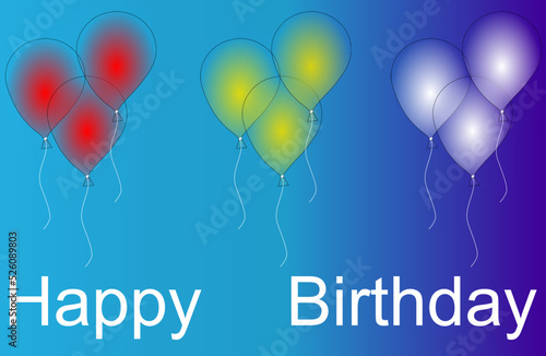 Colorful glowing balloons on a blue background with the inscription happy birthday