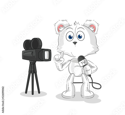 polar bear tv reporter cartoon. cartoon mascot vector