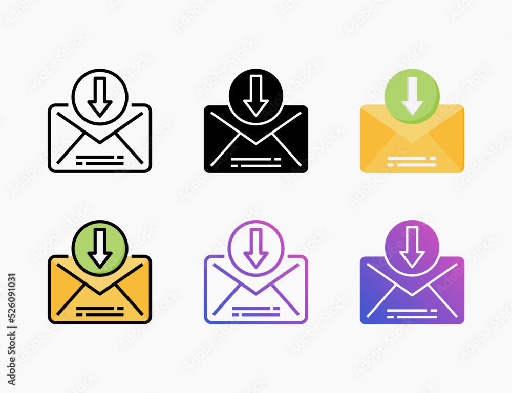 Fototapeta premium Receive icon set with different styles. Style line, outline, flat, glyph, color, gradient. Can be used for digital product, presentation, print design and more.