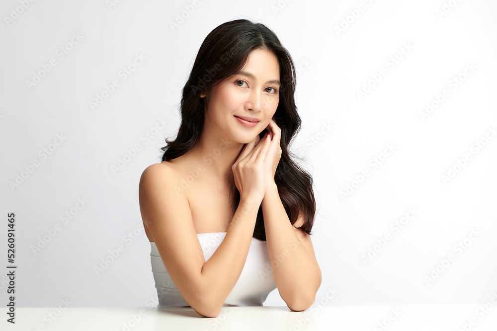 Beautiful young asian woman with clean fresh skin on white background, Face care, Facial treatment, Cosmetology, beauty and spa, Asian women portrait. Beautiful young asian woman with clean fresh skin on white background, Face care, Facial treatment, Cosmetology, beauty and spa, Asian women portrait.