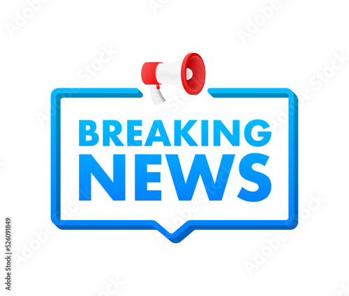 Hand Holding Megaphone with breaking news. Megaphone banner. Web design. Vector stock illustration.