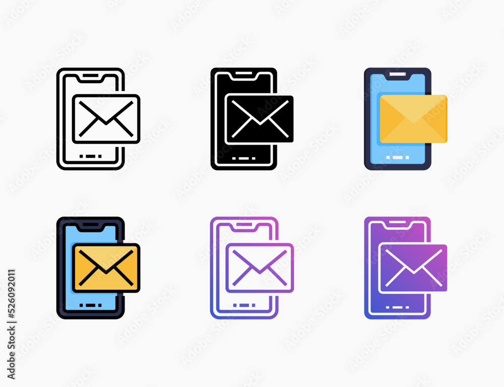 Phone Mail icon set with different styles. Style line, outline, flat, glyph, color, gradient. Can be used for digital product, presentation, print design and more. Phone Mail icon set with different styles. Style line, outline, flat, glyph, color, gradient. Can be used for digital product, presentation, print design and more.