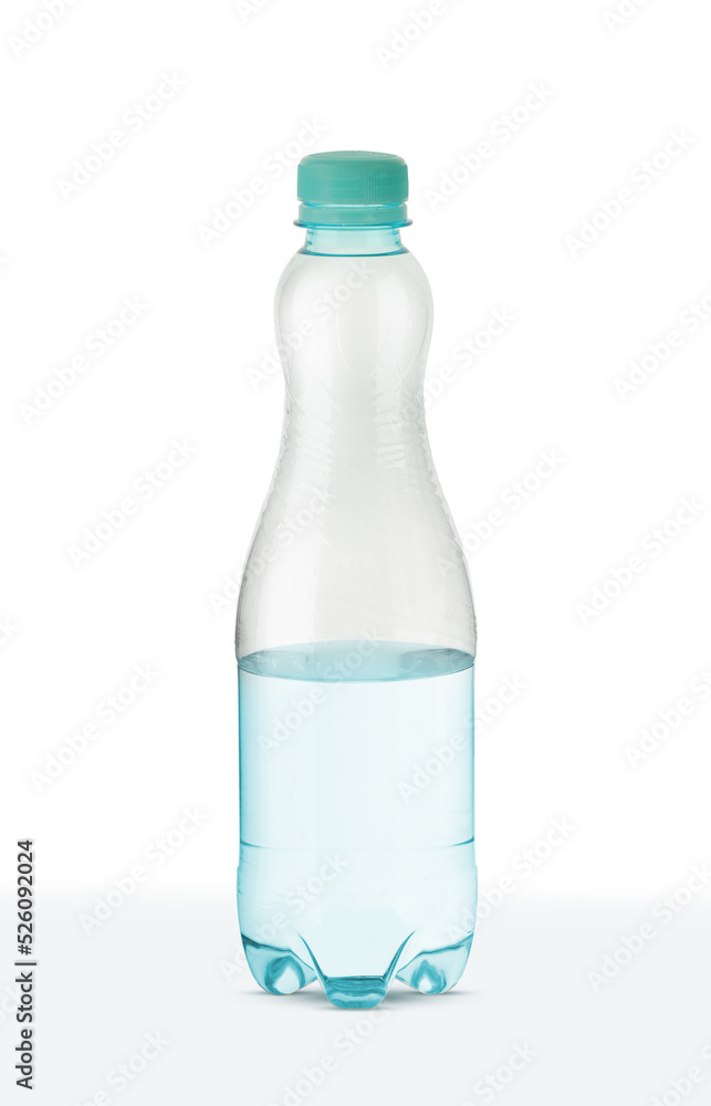 a small plastic bottle with water half full a small plastic bottle with water half full