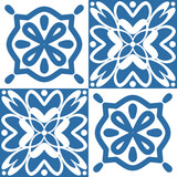Retro motif of Azulejo ceramic tiles for decoration. Blue square geometric vector illustration