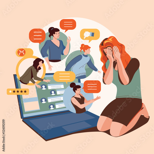 Depressed Lonely Young Woman A Victim of Media Bullying