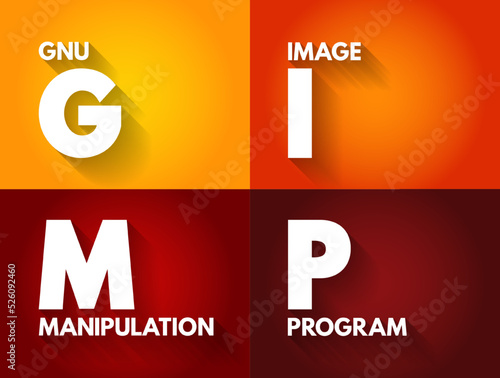 GIMP Gnu Image Manipulation Program - free and open-source raster graphics editor used for image manipulation and image editing, acronym text concept background