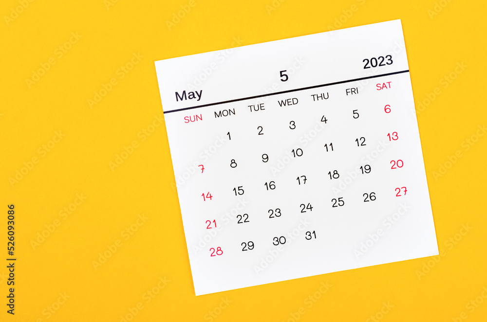 The May 2023 Monthly calendar for 2023 year on yellow background. The May 2023 Monthly calendar for 2023 year on yellow background.