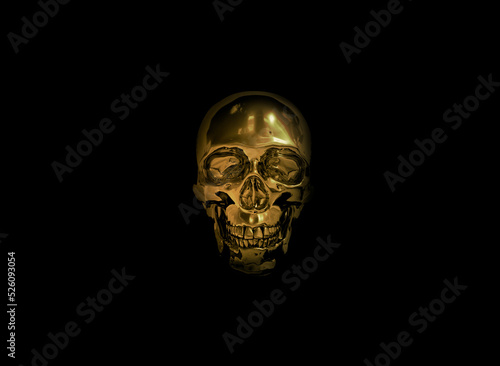 metalized gold skull made of iron. 3d render