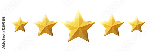 Five stars icon. Stars rating review icon.Vector stars set of realistic metallic golden stars isolated on white background. Symbol wye of leadership. Vector illustration