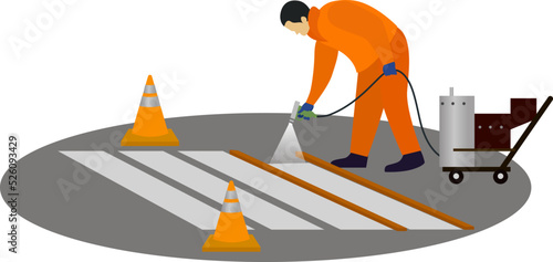 zebra cross painter, zebra crossing painting vector graphic illustration, road worker painting zebra cross