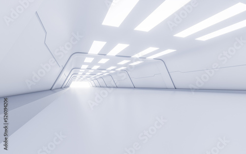 Empty white tunnel with futuristic style, 3d rendering.