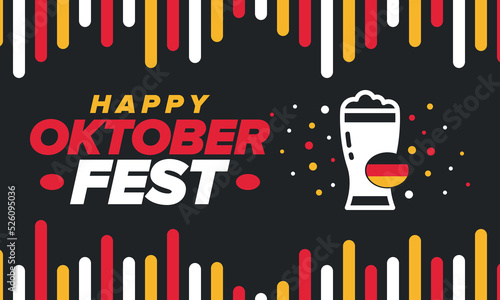 Oktoberfest. Traditional beer festival in Germany. Celebration annual worldwide in september and october. Bavarian party. German event. National flag. Poster, banner, patten. Vector illustration 