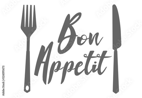 Bon appetit - hand drawn positive lettering phrase about kitchen isolated on the white background. Fun brush ink vector quote for cooking banners, greeting card, poster design.