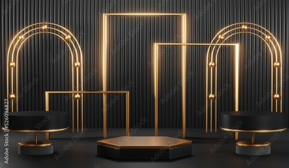 Obraz premium 3D rendering of blank product background for cream cosmetics Modern black podium background