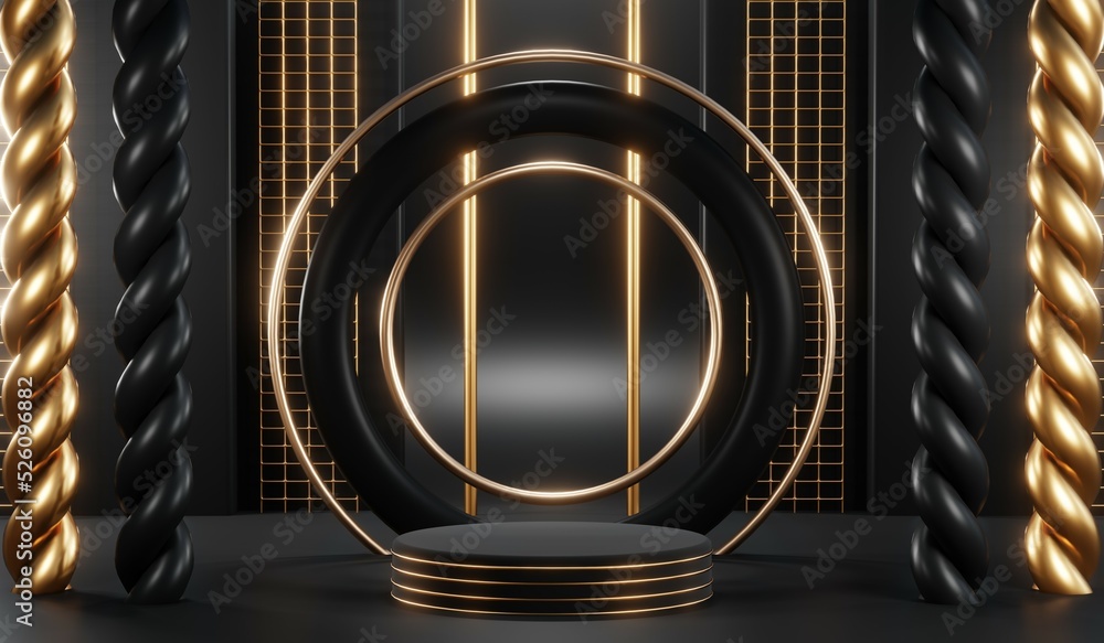 3D rendering of blank product background for cream cosmetics Modern black podium background 3D rendering of blank product background for cream cosmetics Modern black podium background