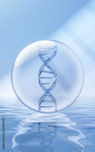 DNA with water surface background, 3d rendering.