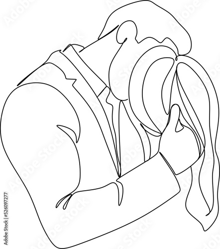 Hand drawn vector Kissing couple. One line Man and woman. Lovers. Kiss silhouette for Valentine's day card or wedding invitation