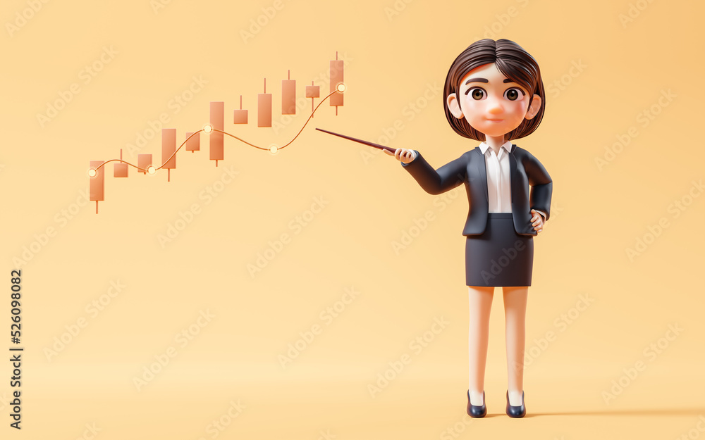 Business girl with investment and finance concept, 3d rendering. Business girl with investment and finance concept, 3d rendering.