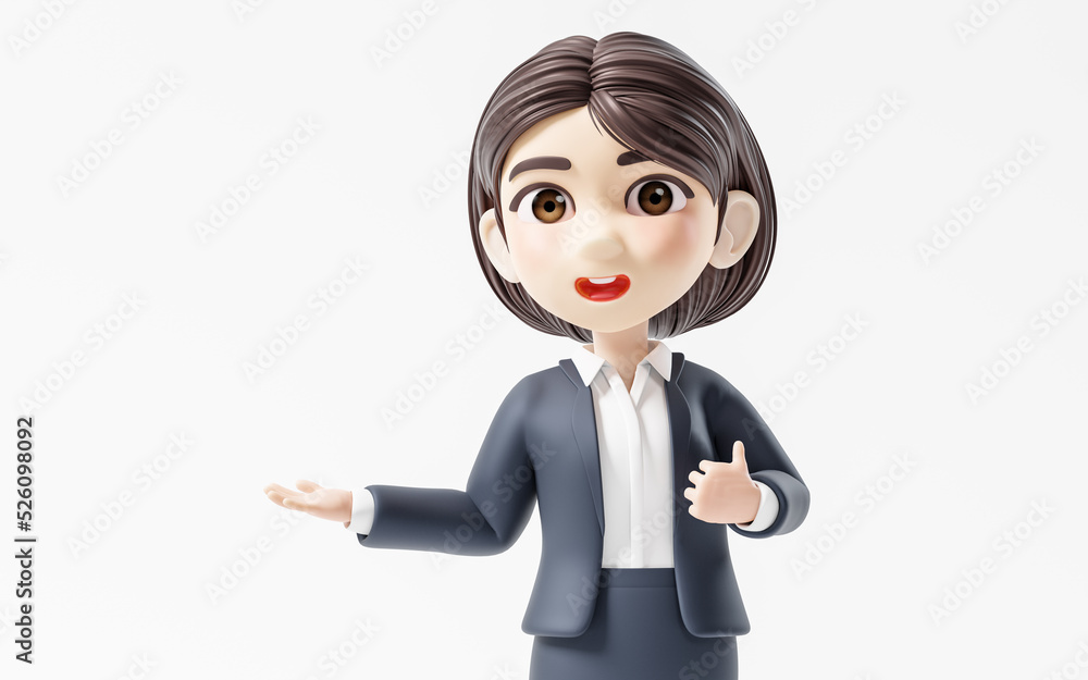 Short hair business girl with suit jacket, 3d rendering. Short hair business girl with suit jacket, 3d rendering.