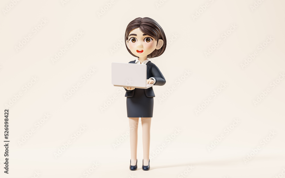 Business girl working with computer, 3d rendering. Business girl working with computer, 3d rendering.