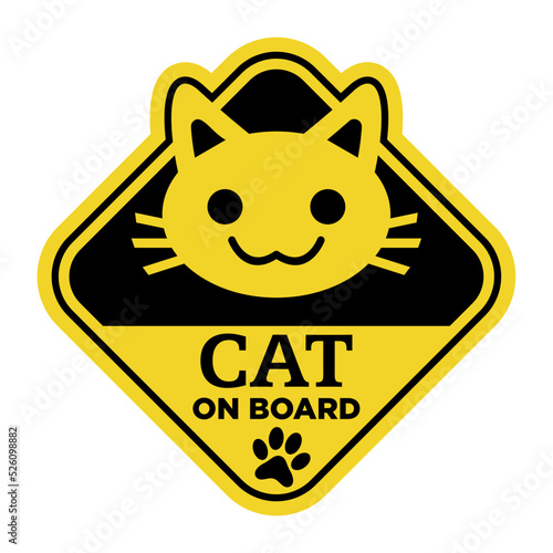 Cat on board sign on Yellow background. Sticker, Decal, Vector illustration.