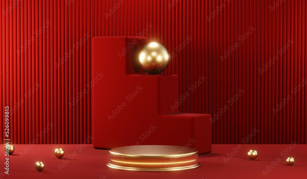 3D rendering of blank product background for cream cosmetics Modern red podium background 3D rendering of blank product background for cream cosmetics Modern red podium background